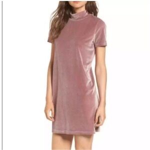 Madewell pink velvet shirt dress